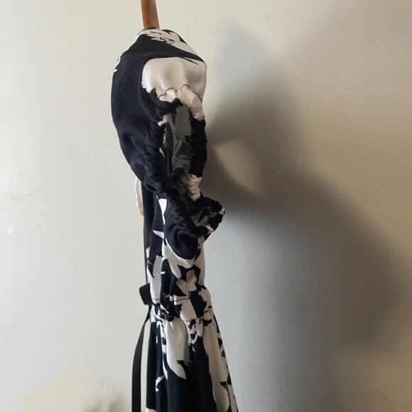 Handmade Children's Upcycled Rayon Black White Pattern Back Tie Bow Dress - Picture 14 of 14